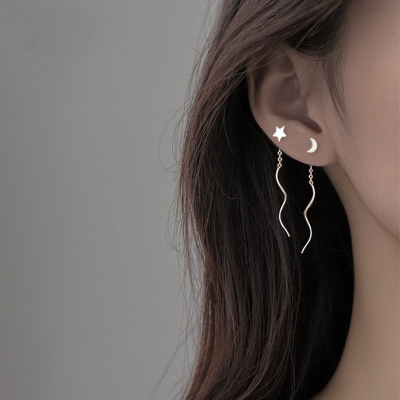 Asymmetrical Star and Moon Earrings Star and Moon Earrings Long Tassel Earrings Korean Style Women Simple Fashion Accessories