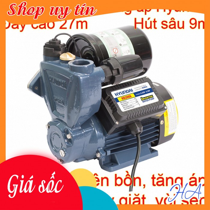 Máy bơm cao áp mini đẩy cao và tăng áp tự động Hyundai HD200A cảm biến thông minh, trợ lực nước yếu, BH chính hãng