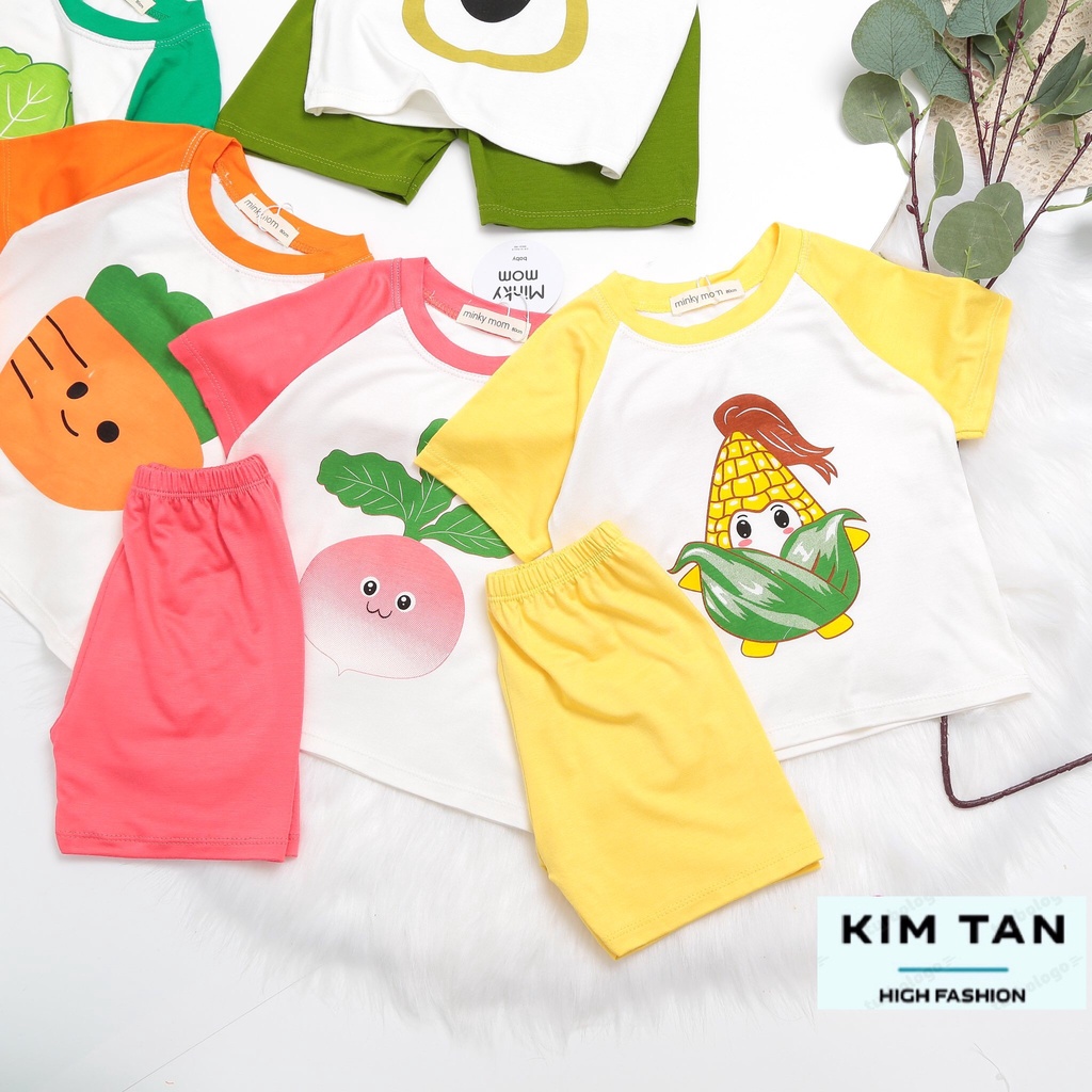 Bộ Cộc Tay MINKY MOM Rau Củ  ⚡FREESHIP⚡ Chất Thun Lạnh Cho Bé Trai, Bé Gái Thoải Mái Thoáng Mát Ngày Hè