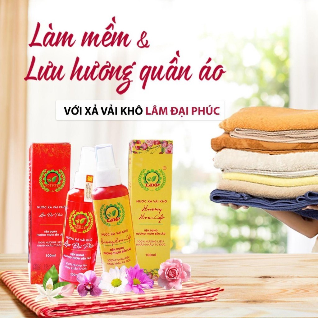 Xịt thơm quần áo xả vải khô Lâm Đại Phúc khử mùi làm mềm vải lưu hương lâu 48h 100ml