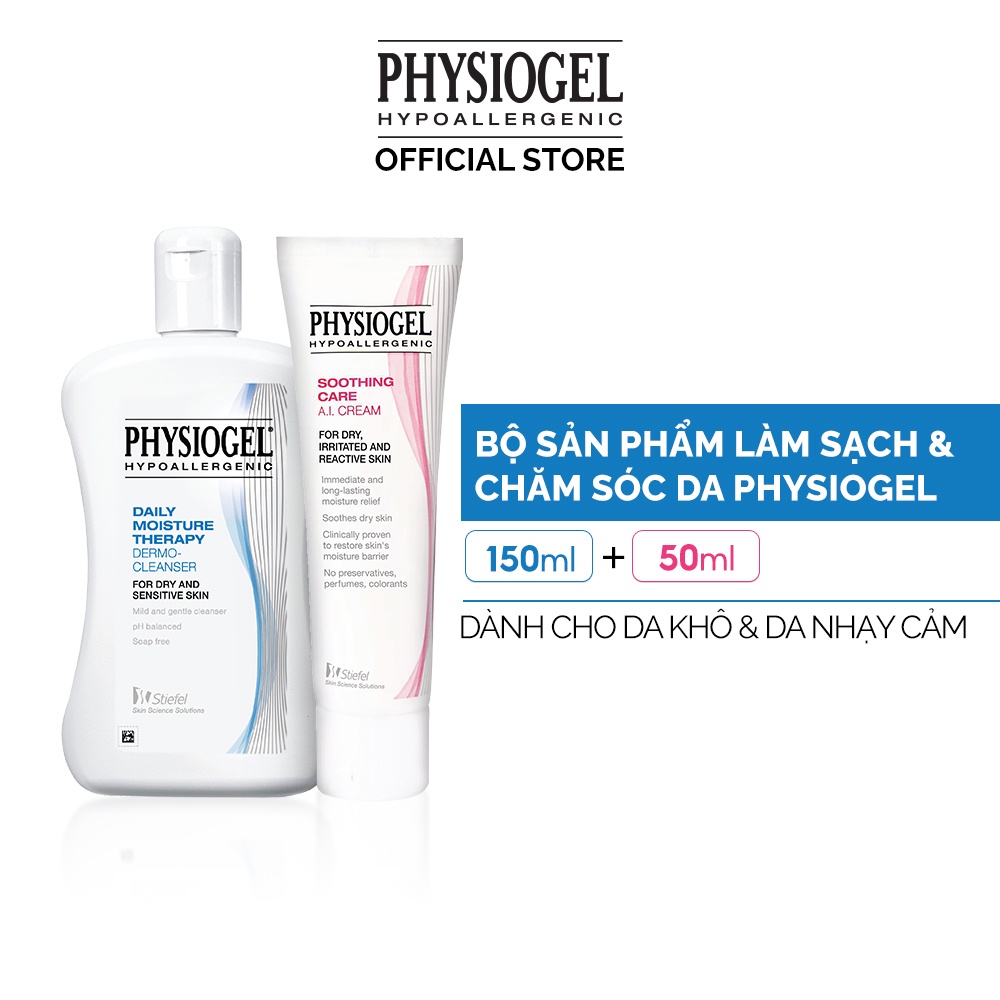 Combo làm sạch & chăm sóc da Physiogel dành cho da khô, da nhạy cảm