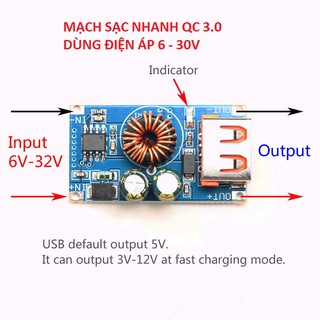 Mạch sạc điện thoại dùng điện áp 6 đến 30V hỗ trợ sạc nhanh QC3.0