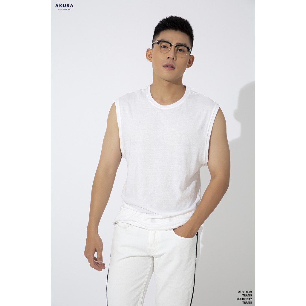 Áo thun tanktop nam trơn AKUBA form regular, chất thun cotton single cao cấp, co dãn tốt, thoáng mát 01J660