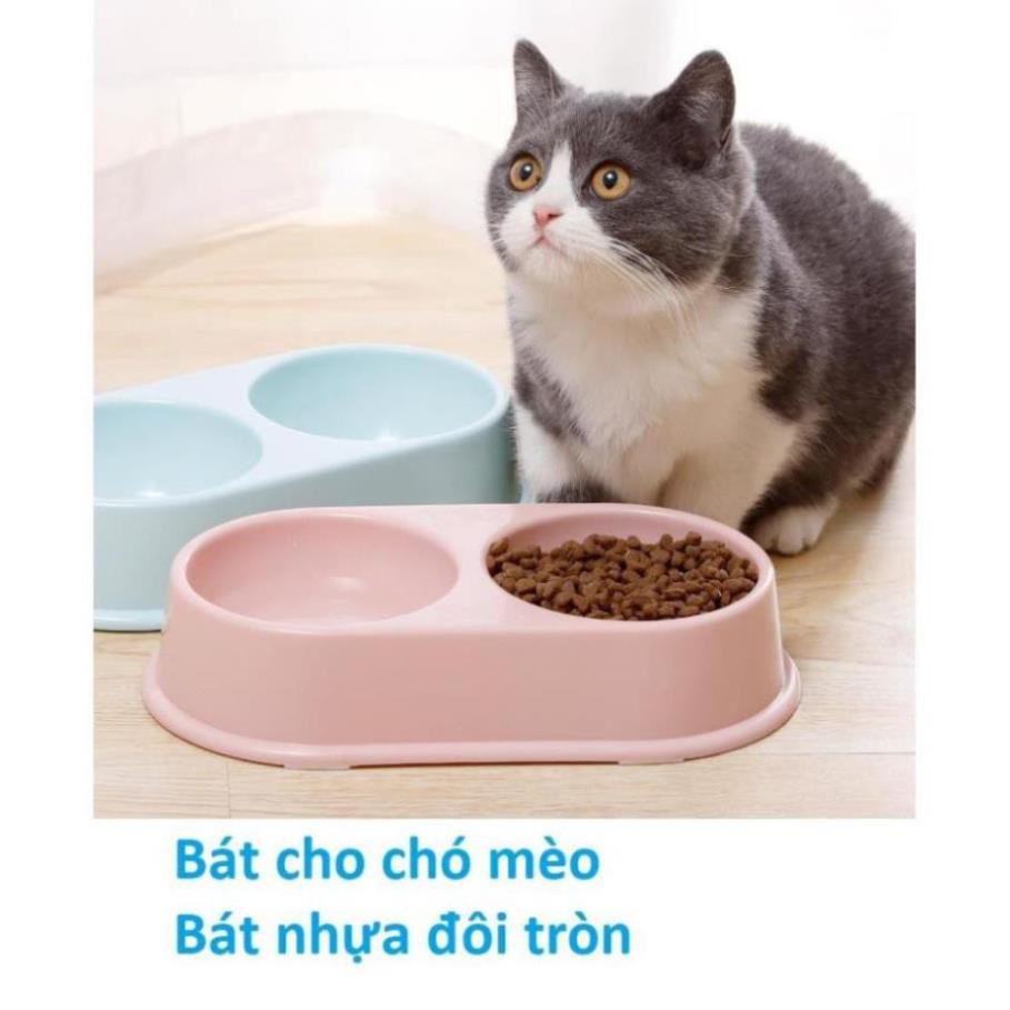 Bát ăn chó mèo Bát nhựa đôi tròn 2 ngăn chén ăn uống thú cưng