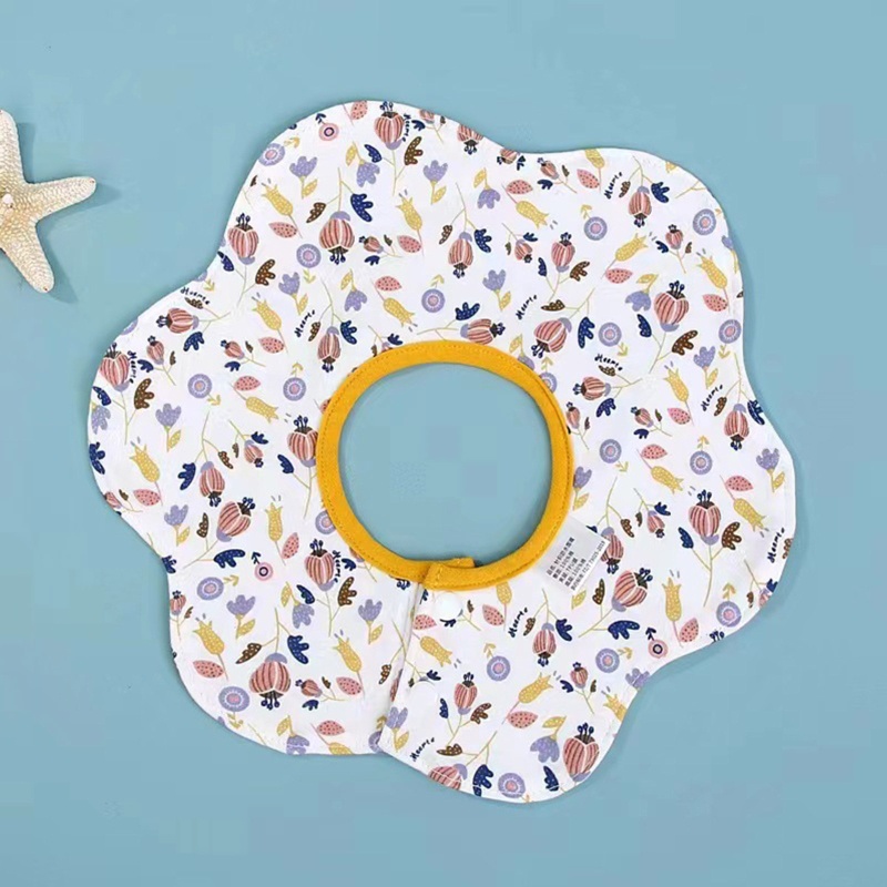 Yếm Ăn Cotton Dệt Kim Thoáng Khí Chống Nước Xoay 360 Độ Dễ Thương Cho Bé Trai + Gái