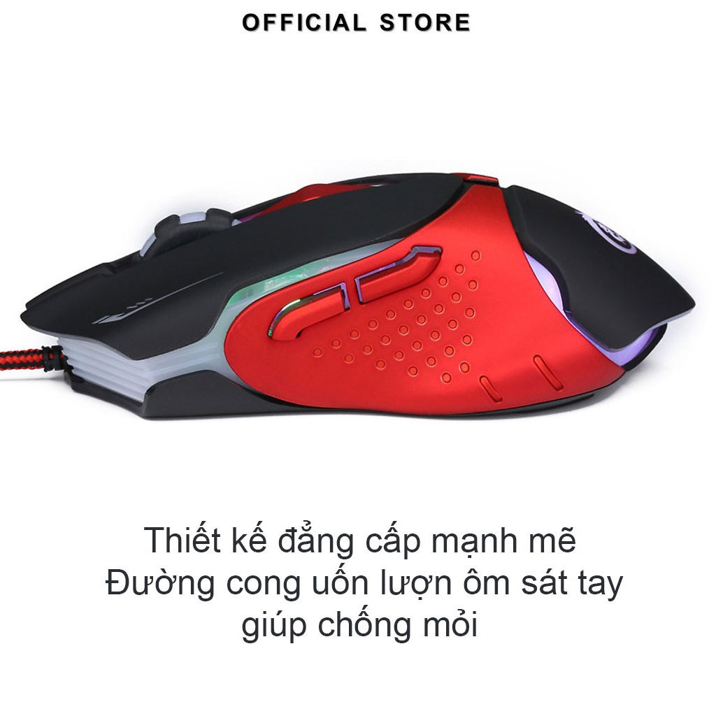 Chuột gaming chuột chơi game có dây HXSJ A903 siêu nhạy led đổi màu 3200DIP, dây bọc dù siêu bền chuyên dùng cho gamer