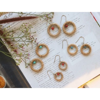 Bông tai/Hoa tai handmade bohemian vintage dây thừng đá turquoise.
