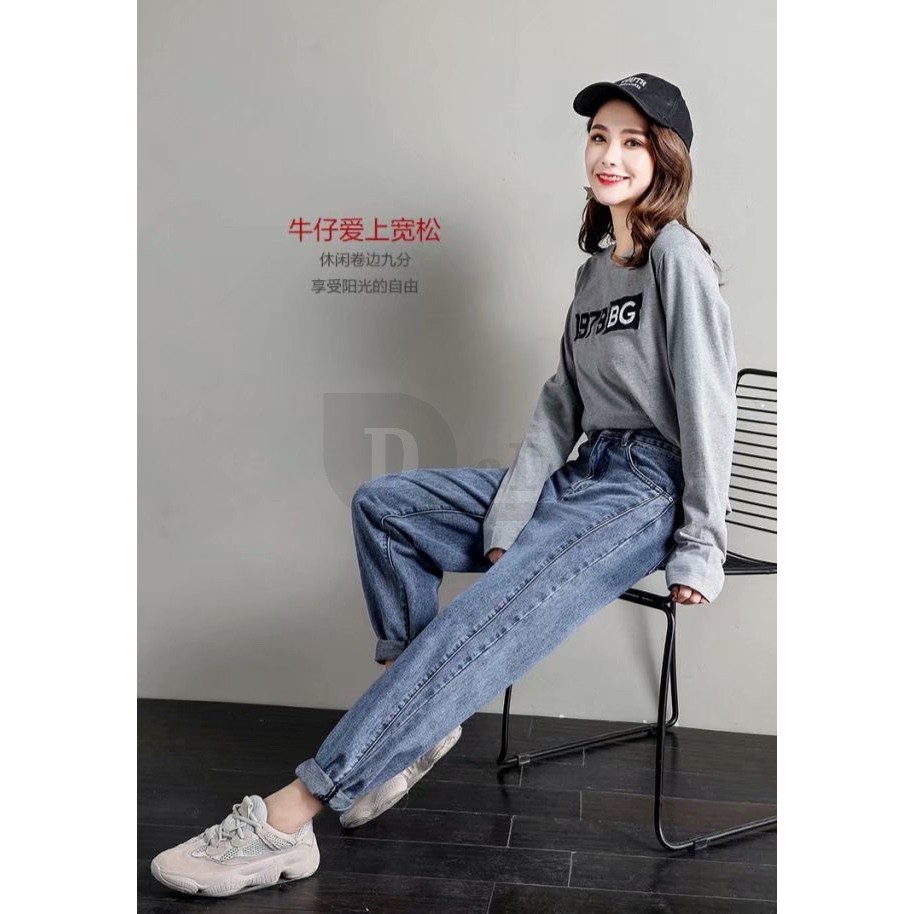 Daduhey Quần jeans nữ lưng cao phong cách Hàn Quốc cá tính sành điệu