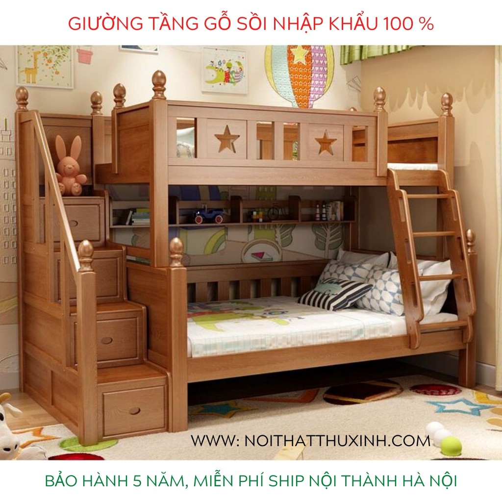 Giường tầng trẻ em cao cấp giường tầng gỗ tự nhiên cho bé trai và bé gái