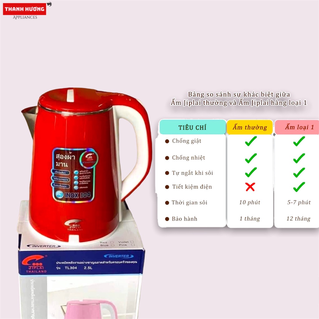 Ấm Siêu Tốc Jiplai Thái Lan Chính Hãng - Dung Tích 2.5L