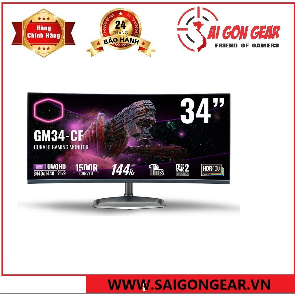 Màn hình Cooler Master GM34-CW (34 inch/2K/VA/144Hz/1ms/400 nits/HDMI+DP/Loa/GSync+FreeSync2) | BigBuy360 - bigbuy360.vn