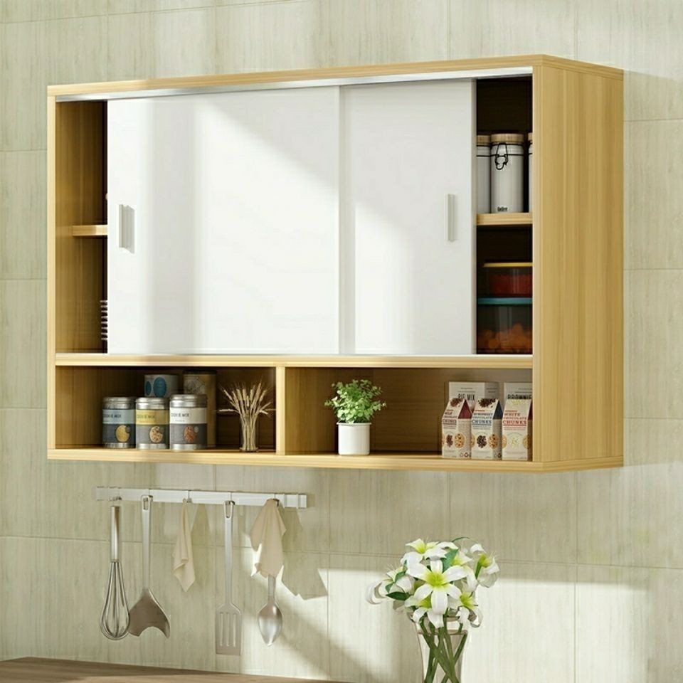 Tủ lưu trữ tường bếp treo ban công gỗ rắn nhỏ nhà tùy chỉnh cửa trượt | BigBuy360 - bigbuy360.vn