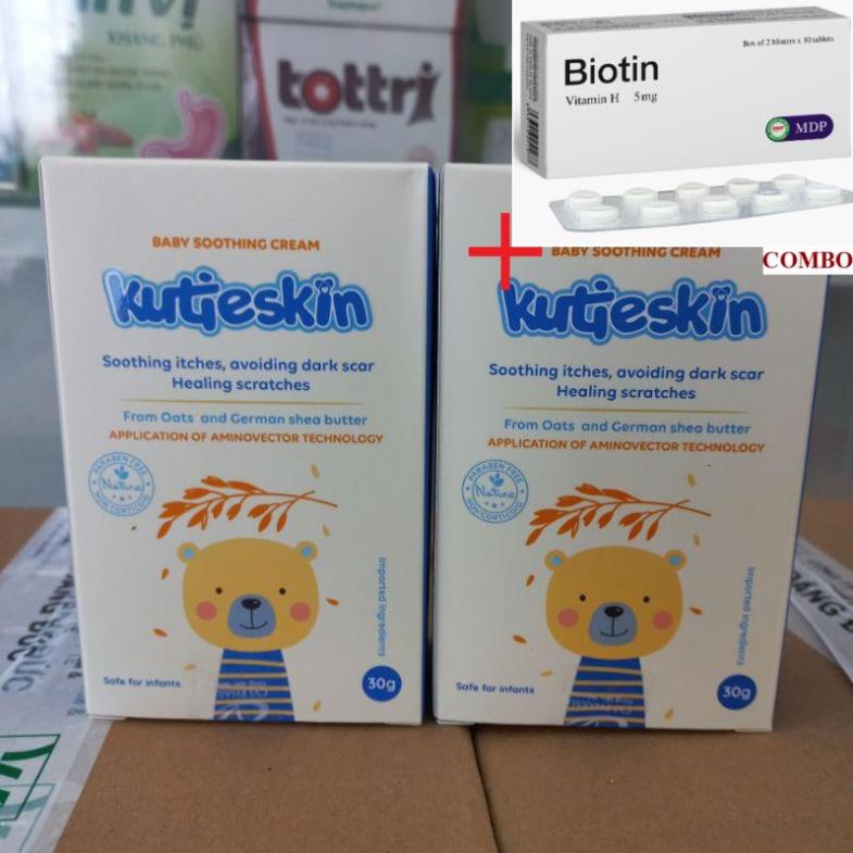 Combo Biotin 5mg+ Kutieskin- giảm ngứa dịu đỏ hăm da muỗi đốt côn trùng cắn rôm sẩy Cho Bé
