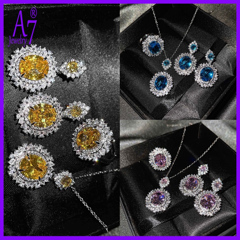 Bộ Vòng cổ + bông tai + nhẫn đính đá Topaz sang trọng