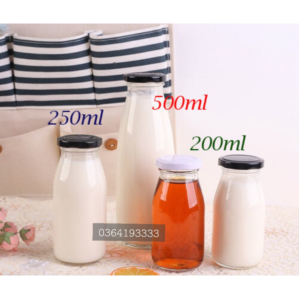 Set 2 Lọ sữa chua thủy tinh 200ml nắp đen