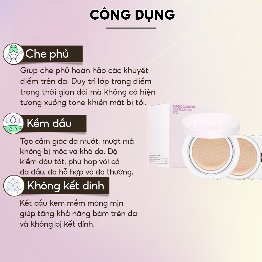 Phấn nước Missha M Magic Cushion SPF 50+ PA+++ Hàn Quốc vỏ hồng [Cam Kết Hàng Chính Hãng]