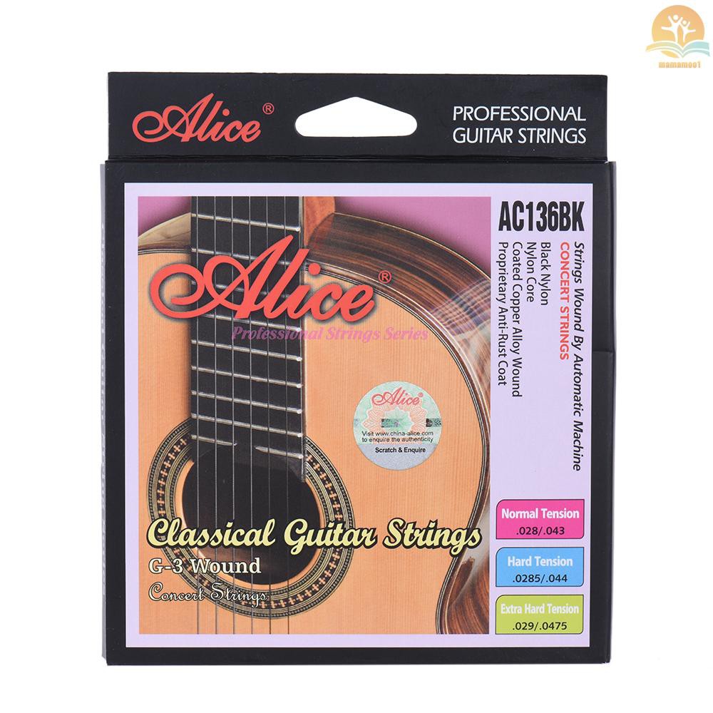 Set 6 Dây Đàn Guitar Cổ Điển M-m Alice Ac136bk-h (. 0285-.044)