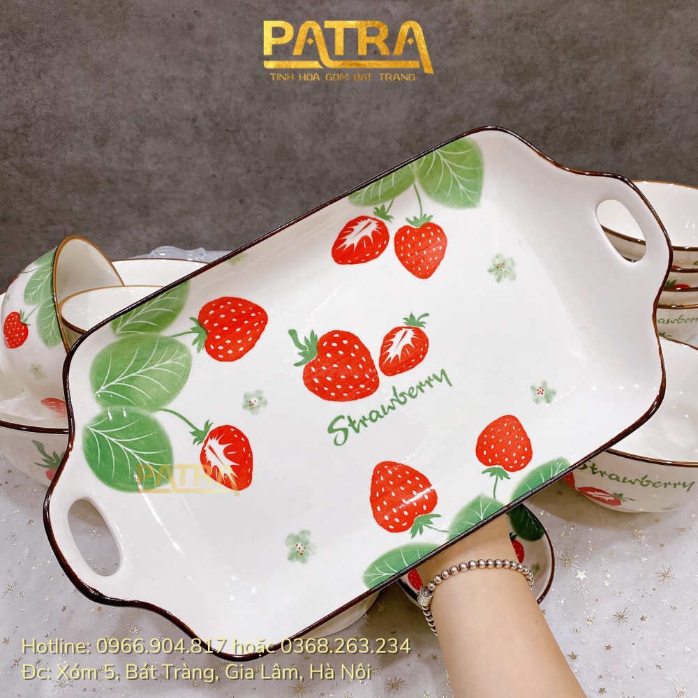 Bộ bát đĩa sứ ăn cơm, bộ chén dĩa decor đẹp họa tiết dâu tây siêu xinh