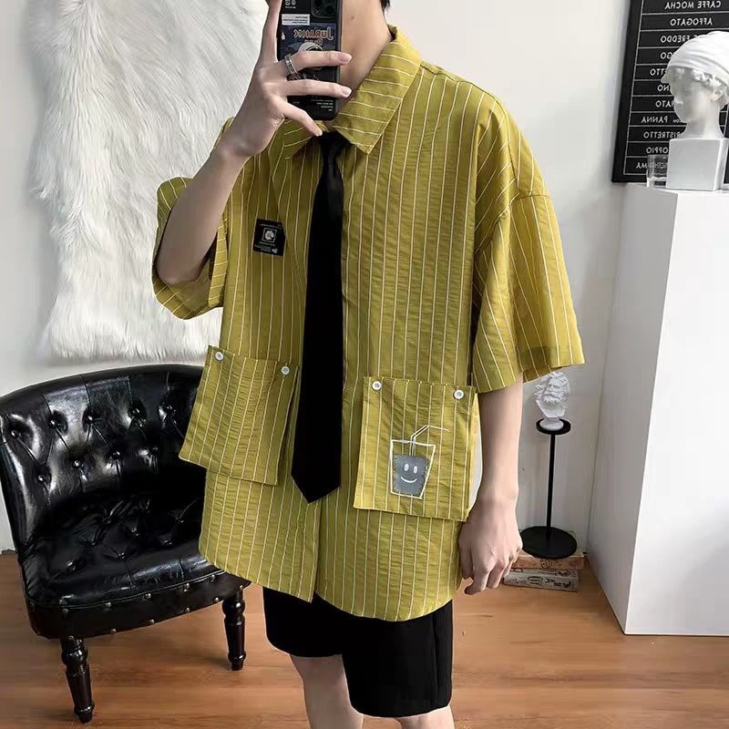 SƠ MI KẺ DỌC TAY NGẮN, KÈM CAVAT - S1008 LJINSTORE | BigBuy360 - bigbuy360.vn