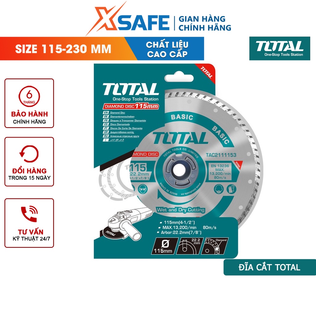 Đĩa cắt gạch TOTAL chiều rộng lưỡi 7.5mm, dùng cắt gạch, ngói công nghiệp - chính hãng