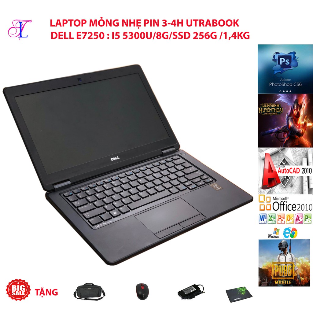 Laptop Utrabook Mini E E7250 Core i5 5300U, Ram 8G, SSD 256G, Màn 12.5IN, nặng 1.3kg , siêu mỏng nhẹ