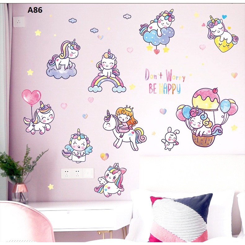 Decal dán tường Pony bóng bay A86 - Decal dán tường Hàn Quốc