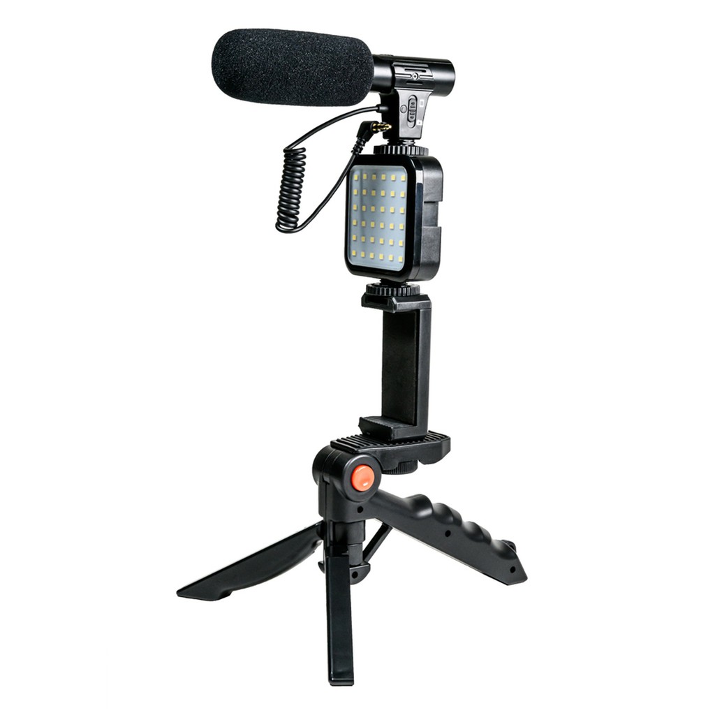 bộ ổn định gimbal bao gồm mic thu âm giảm tiếng ồn và đèn LED,Gậy quay phim, chụp ảnh, live stream 3 chân kèm mic