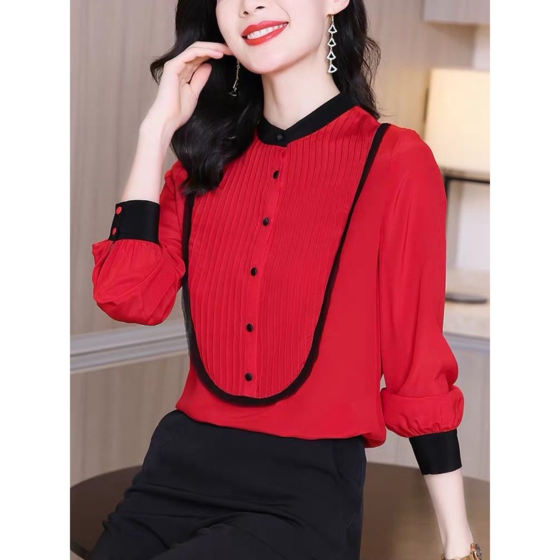 Áo sơ mi phối màu tay dài cổ trụ cao cấp công sở ngoại cỡ Anitagreen AG999-1220