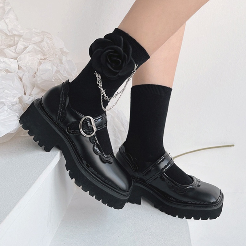 Xixi Vớ Cotton Phối Dây Xích Kim Loại Hình Hoa Trà Phong Cách Gothic Punk Harajuku Cho Nữ Sinh