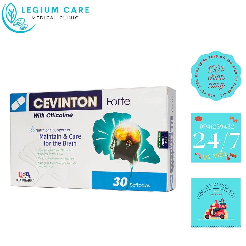 Hoạt Huyết Dưỡng Não Cevinton Forte - Khỏi Lo Đau Đầu, Rối Loạn Tiền Đình - Phòng Ngừa Tai Biến Mạch Máu Não - Hộp 30 V