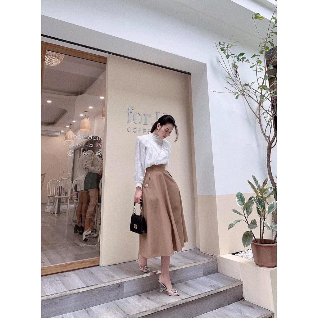 Chân váy xòe dáng dài Midi công sở cạp cao to bản ôm eo nịt bụng túi cúc có BIGSIZE phong cách sang trọng trẻ trung CV41