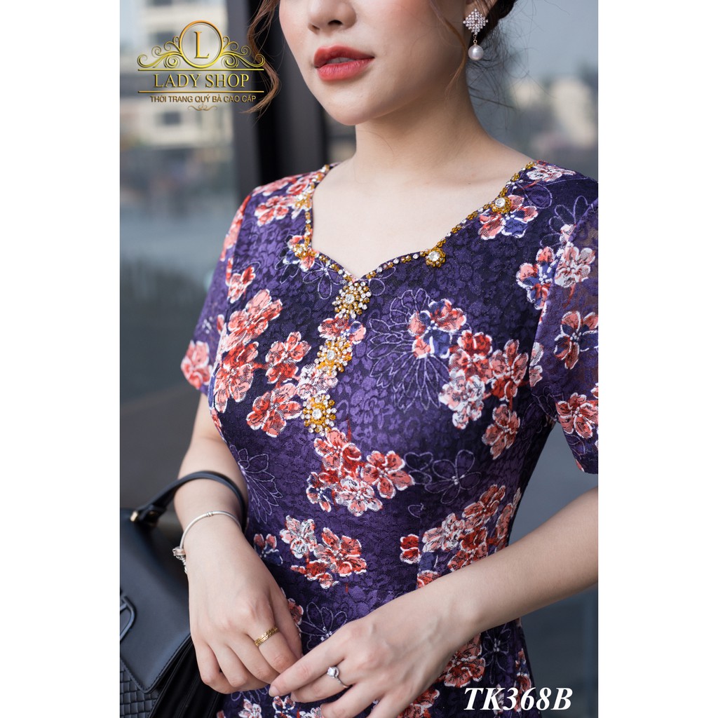 Thời trang trung niên -  Đầm quý bà cao cấp - Ladyshop - Đầm maxi ren nhũ cổ đính đá TK368