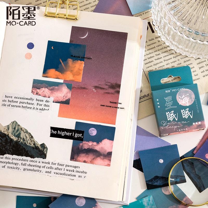 Hộp 46 tấm hình dán sticker phong cảnh bầu trời mây và trăng