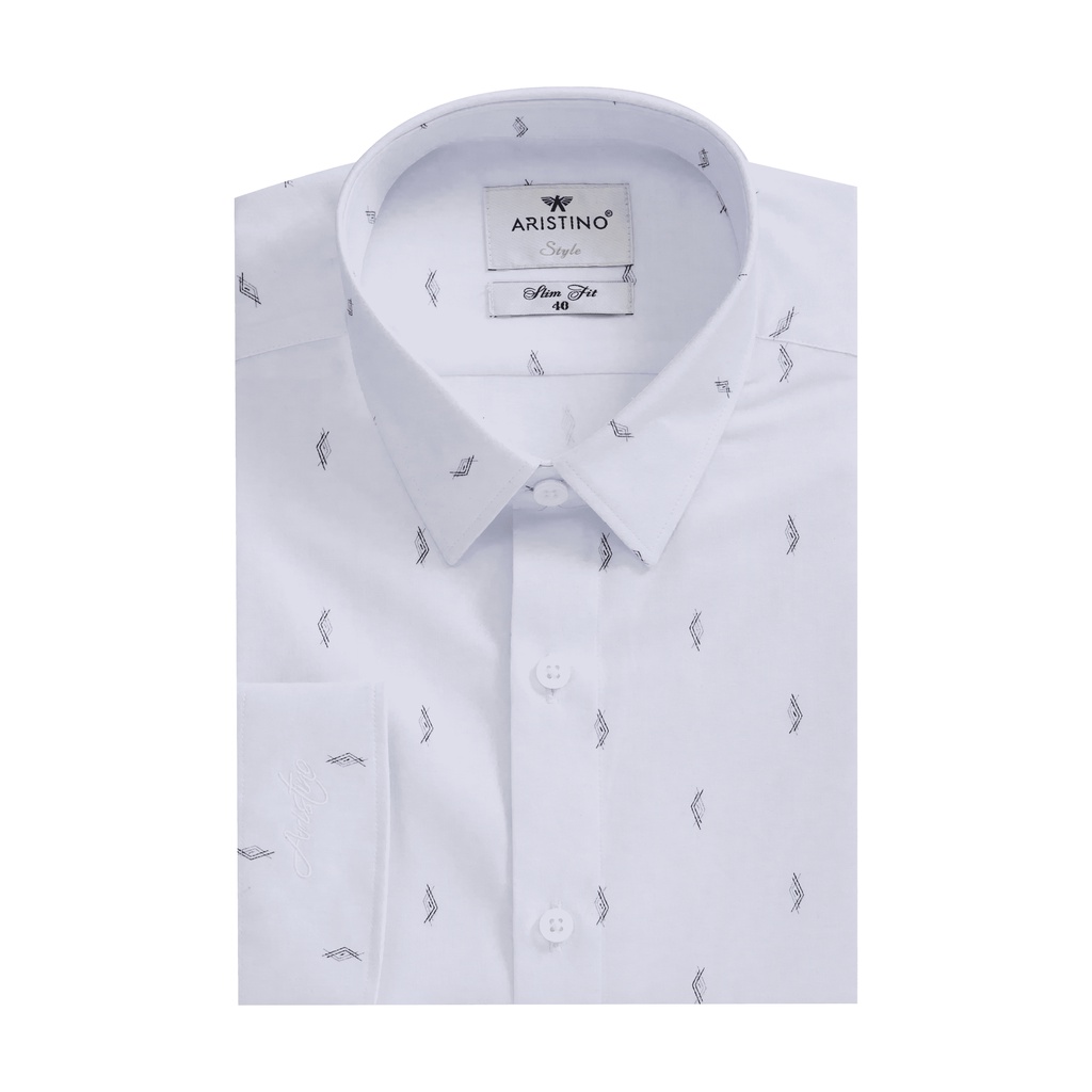 Áo sơ mi nam dài tay ARISTINO trắng in họa tiết đen tạo điểm nhấn độc đáo, ấn tượng -  ALS01202