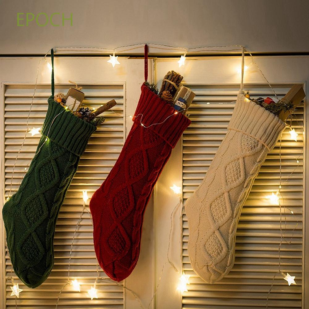 EPOCH Hanging Gift Bags Knitted Socks Socks Christmas Stocking New Year 18 inch Santa Claus Party Supplies Xmas Tree Decoration Home Decor red/green/white