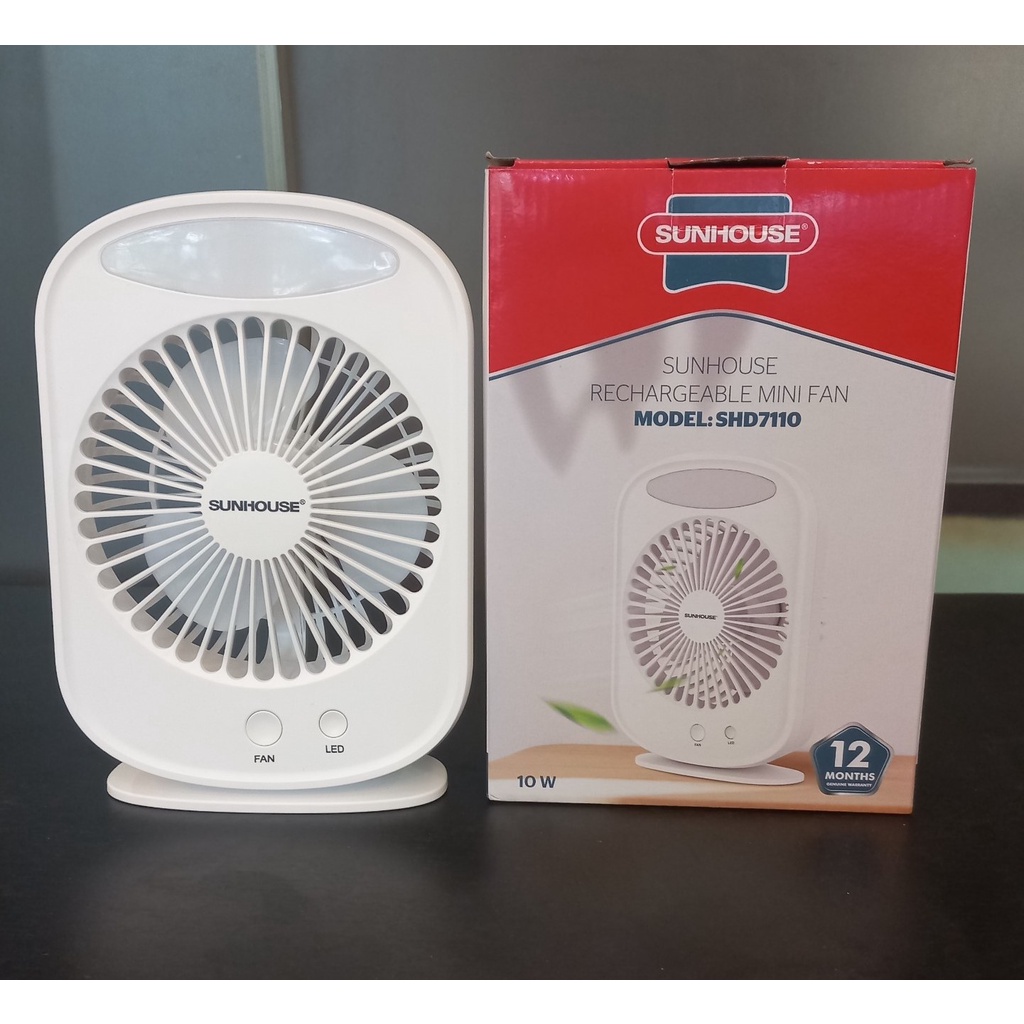 Quạt tích điện mini Sunhouse SHD7110, pin lithium 1800mAh siêu bền, sử dụng đến 4,5h, tích hợp đèn ngủ