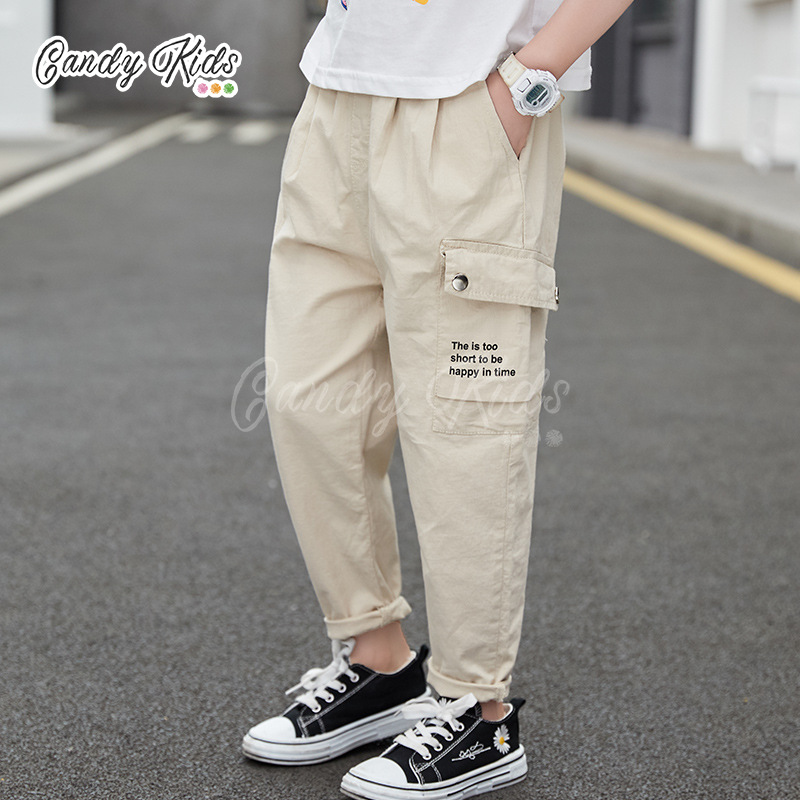 Quần Dài Cotton Ôm Dáng Thời Trang Cho Bé Trai 4-12 Tuổi