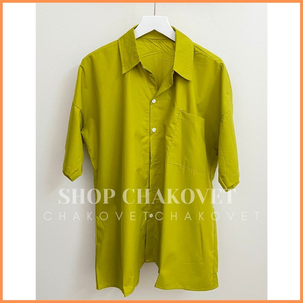 Áo sơ mi nữ màu xanh cốm A8309 Kiểu áo tay lỡ oversize cực cá tính dưới 55kg