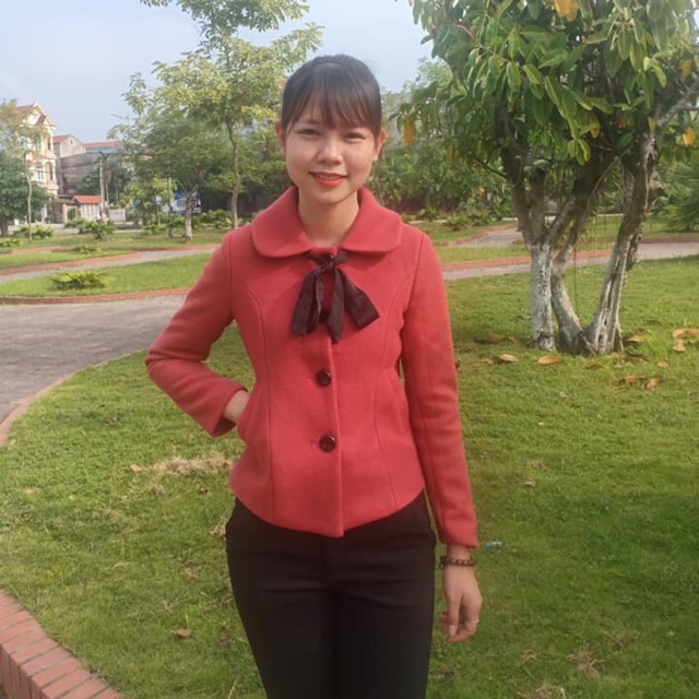 Áo dạ tay dài dáng ngăn có nơ buộc cố áo