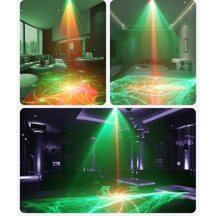 Đèn chiếu laser 3D cảm ứng theo nhạc - Đèn 3D sân khấu 5 lỗ sử dụng karaoke gia đình, tiệc cưới hàng cao cấp