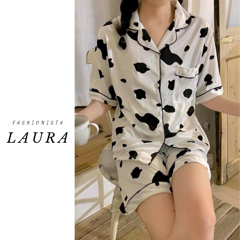 Bộ ngủ bò sữa Laura Boutique cộc tay siêu dễ thương - Pijama bò sữa BAO GIÁ TOÀN THỊ TRƯỜNG
