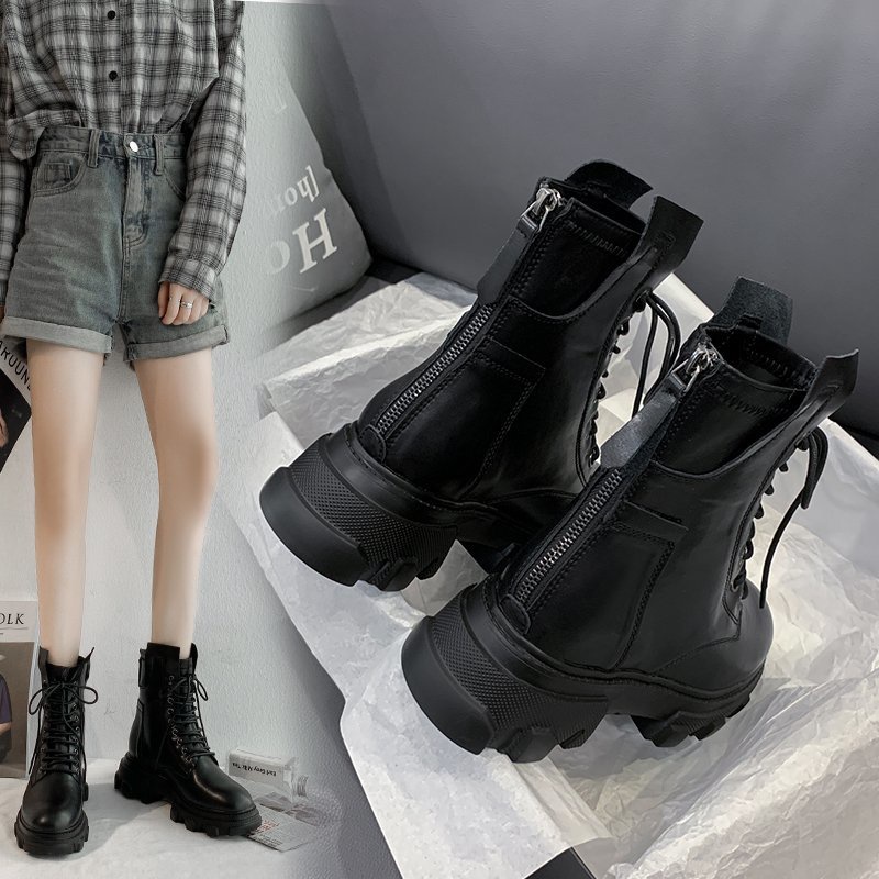 Giày bốt ngắn Martin chiến binh Cao Cấp G596 boot phong cách thời trang Anh dây kéo phía sau cá tính thiết kế Ulzzang