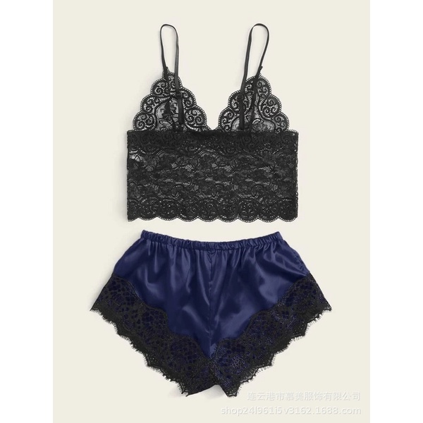 Bộ Đồ Ngủ Quần Lụa Áo Ren Gợi Cảm Quyến Rũ  [CWEAR.SEXY_ĐỒ NGỦ &amp; NỘI Y CAO CẤP]