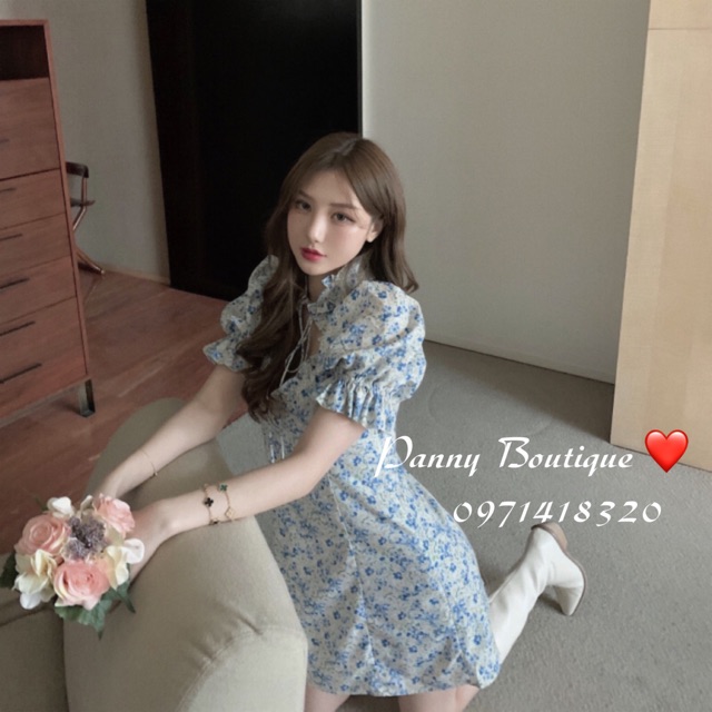 (Hàng sẵn có ảnh thật) Đầm Váy hoa xanh hoa nhí cổ tàu tay nhún🌿, style ulzzang Hàn Quốc 🌻 Panny Boutique 🌻