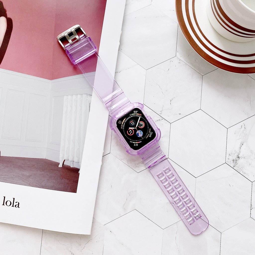 Dây đeo đồng hồ và vỏ bảo vệ trong suốt silicon TPU cho Apple Watch series SE 6 5 4 3 2 1 38mm 40mm dây 38mm 42mm 44M