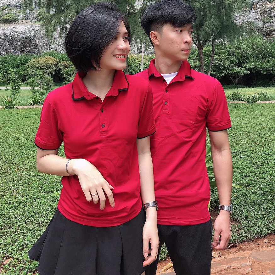 Áo phông nam nữ Polo có cổ phối viền đẹp, vải thun cotton 100%, co giãn, mặc siêu mát