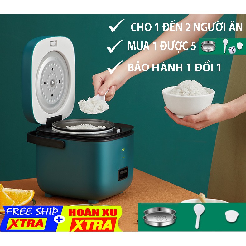 Nồi Cơm Điện Đa Năng Mini JIASHI - 1,2L  (Nấu Cháo, Hầm xương, Nồi Hấp) Lõi Nồi 0.8L - Cho 1 Đến 2 Người Ăn