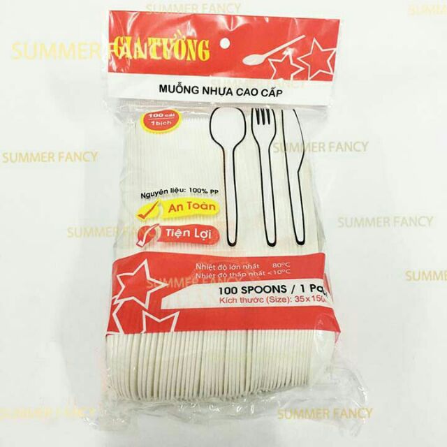 1000 muỗng nhựa dùng 1 lần GT vàng, đỏ, đen, trắng ăn xôi chè tiện lợi  - Plastic spoon