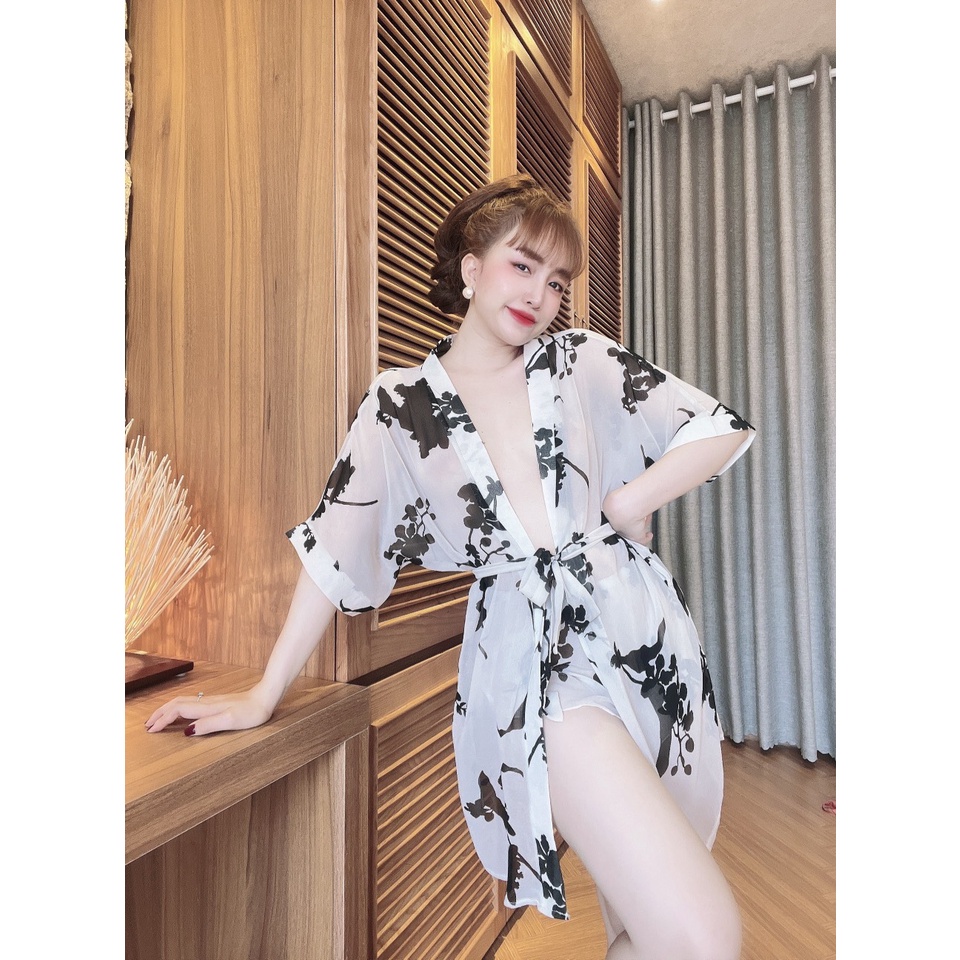 Choàng Ngủ Voan SOJUN Đồ Ngủ Sexy , set choàng voan kèm quần &lt;65kg