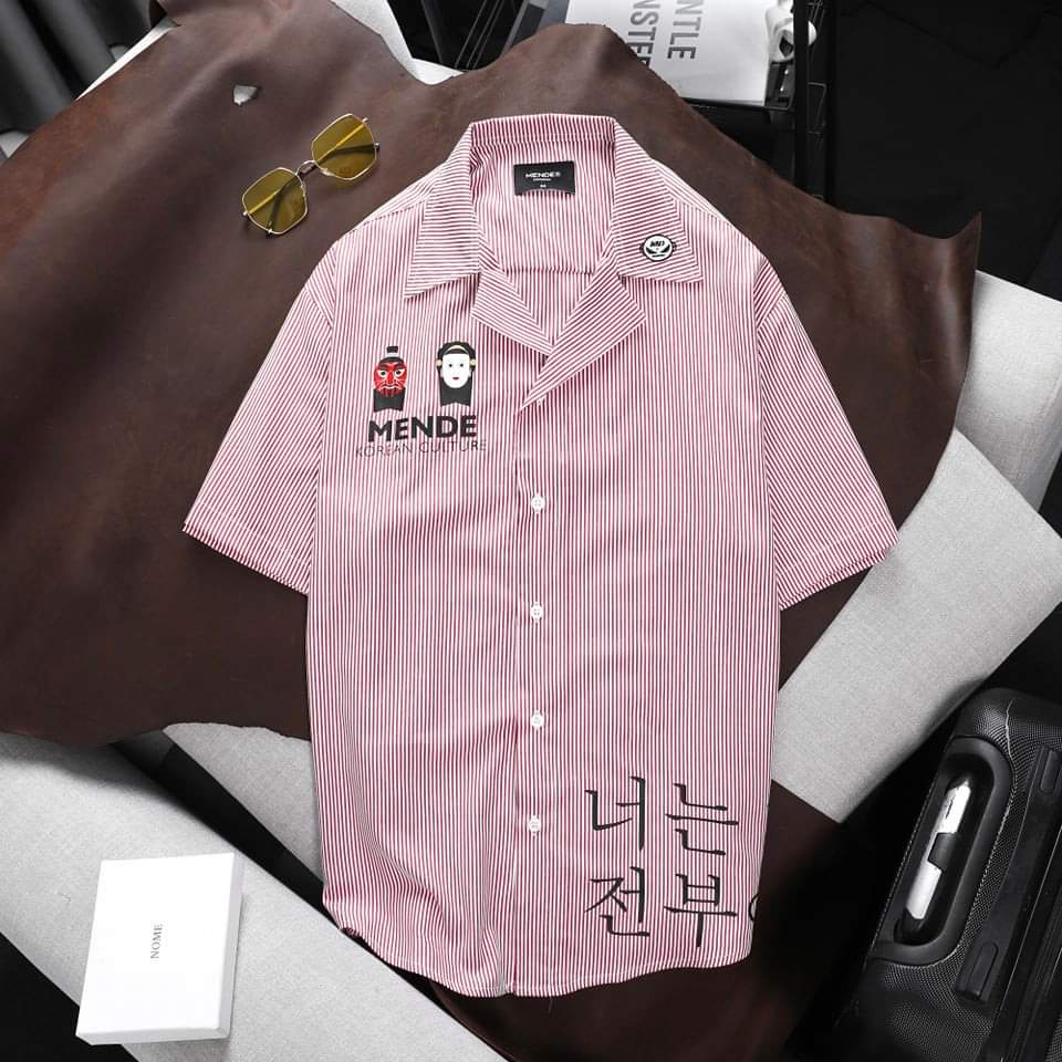 MENDE - Dance Mask - Áo sơ mi nam tay ngắn full sọc Hàn Quốc - Có 3 màu